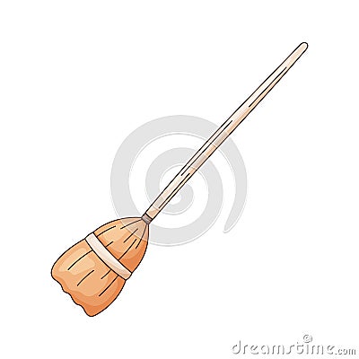 Cartoon broom for cleaning and sweeping the floor, vector isolated illustration Cartoon Illustration