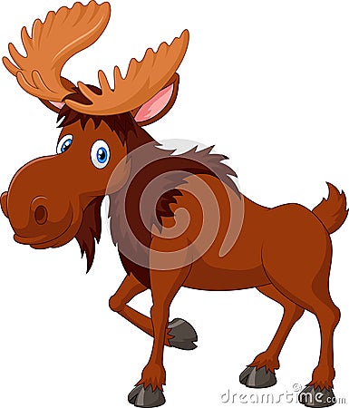 Cartoon brown moose isolated on white background Vector Illustration