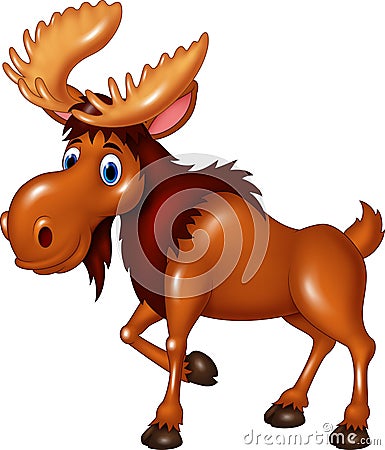 Cartoon brown moose isolated on white background Vector Illustration