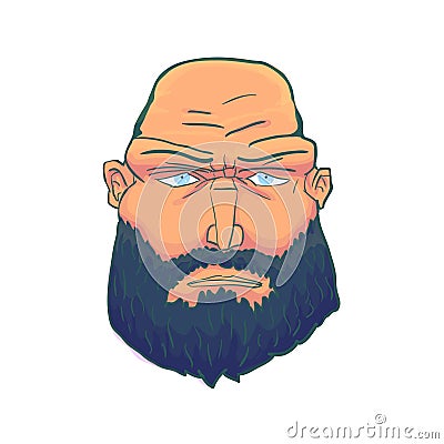 Cartoon Brutal Man Face with Beard. Vector Vector Illustration