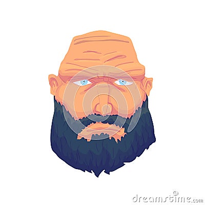 Cartoon Brutal Man Face with Beard. Vector Vector Illustration