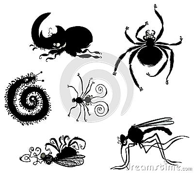 Cartoon Bugs silhouettes. Stock Photo