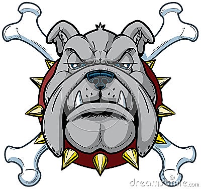 Cartoon Bulldog Mascot Head with Crossbones Vector Illustration