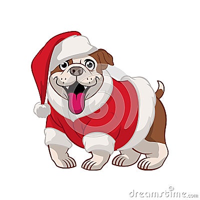 Cartoon Bulldog wearing santa claus costume Vector Illustration