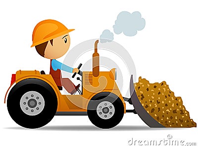 Cartoon bulldozer at construction work Vector Illustration