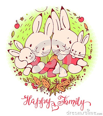 Cartoon Bunnies family Vector Illustration