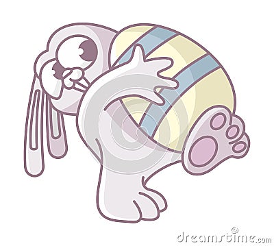 Cartoon bunny carries a golden easter egg. colorful design of an easter bunny white background. Vector Illustration