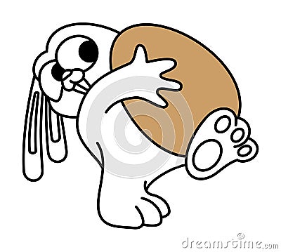 Cartoon bunny carries a golden easter egg. Contour design of an easter bunny. Symbol for web sites on a white background Vector Illustration