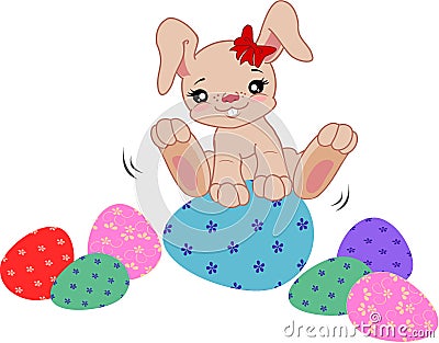 Cartoon bunny with eggs Vector Illustration