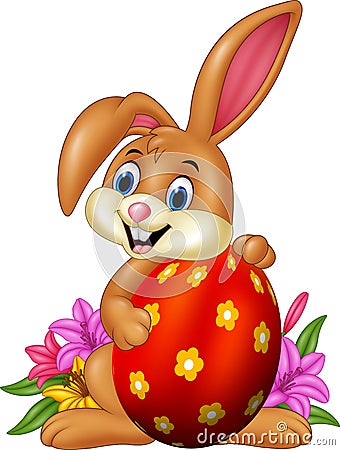 Cartoon bunny holding easter egg Vector Illustration