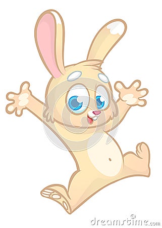 Cartoon bunny rabbit dancing excited. Easter character. Vector illustration of forest animal Vector Illustration