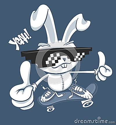 Cartoon bunny with skate vector illustration print design Vector Illustration