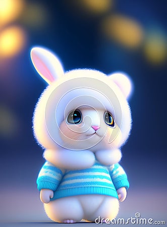 A cartoon bunny wearing a blue sweater - Ai Generated Stock Photo