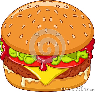 Cartoon burger isolated on white background Vector Illustration