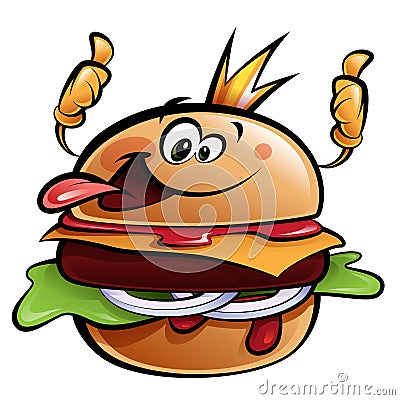 Cartoon burger king making a thumbs up gesture Vector Illustration