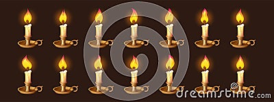 Cartoon burning candles in candlestick animation Vector Illustration