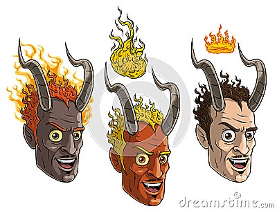 Cartoon burning devil man with horns and crown Vector Illustration
