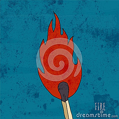 Cartoon burning match. Vector Illustration