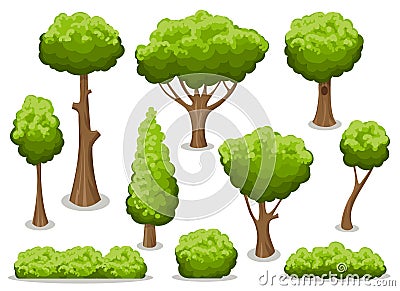 Cartoon bush and tree set Vector Illustration