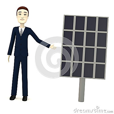 Cartoon businesman with solar panel Stock Photo