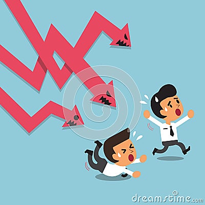 Cartoon business people escape from stock market arrow Vector Illustration