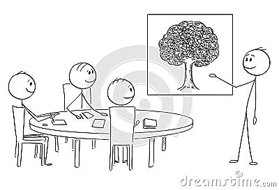 Cartoon of Business Team on Brainstorming, Businessman Pointing on Tree Image Vector Illustration