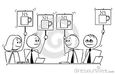 Cartoon of Business Team or People Meeting Voting for Coffee Break Vector Illustration