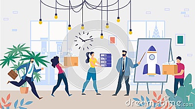 Cartoon Business Team Working on Startup Project Vector Illustration