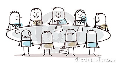 Cartoon Business Teamwork Around a Table Vector Illustration