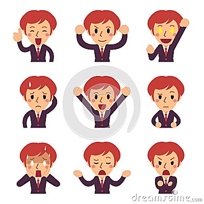 Cartoon business woman faces showing different emotions Vector Illustration