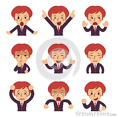 Cartoon a business woman faces showing different emotions Vector Illustration