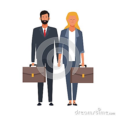 Cartoon business woman and man with portfolios Vector Illustration