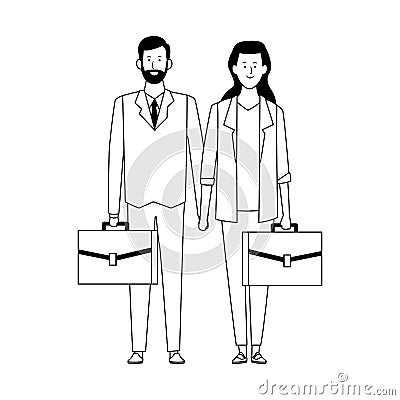 Cartoon business woman and man with portfolios Vector Illustration
