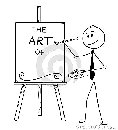 Cartoon of Businessman Artist Holding Brush and Palette and The Art of Text on Canvas. Ready to add Your Text Vector Illustration