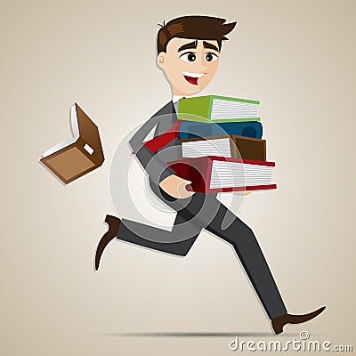 Cartoon businessman carry stack of folder and dropped book Vector Illustration