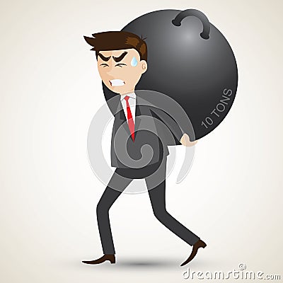 Cartoon businessman carry steel sphere Vector Illustration