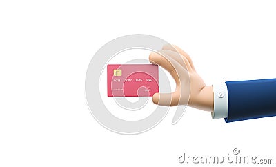 3d illustration. Cartoon businessman character hand holding a credit card. Cartoon Illustration