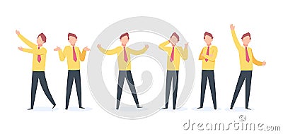 Cartoon businessman character. Happy business guy fly run jump, salesman flat silhouette joy and angry person. Cartoons Vector Illustration