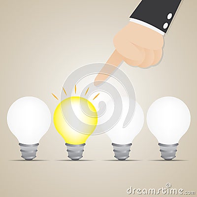 Cartoon businessman choose brightly idea bulb Vector Illustration