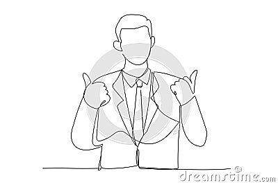 Cartoon of businessman dressed in suit showing thumbs up gesture. Vector Illustration