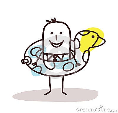 Cartoon businessman with a duck buoy Vector Illustration