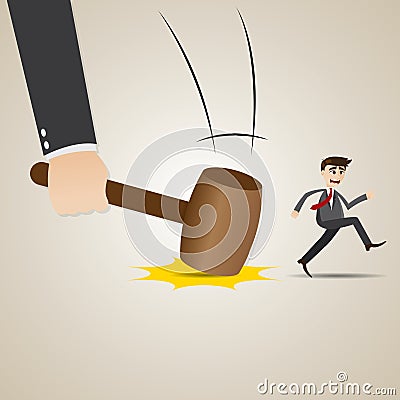 Cartoon businessman escape from hammer Vector Illustration