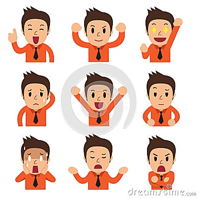 Cartoon businessman faces showing different emotions Vector Illustration