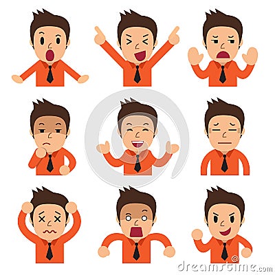 Cartoon businessman faces showing different emotions Vector Illustration