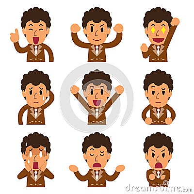 Cartoon a businessman faces showing different emotions Vector Illustration