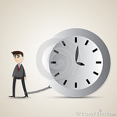 Cartoon businessman gets chained with big clock Vector Illustration