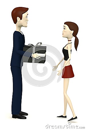 Cartoon businessman giving a gift to girl Stock Photo