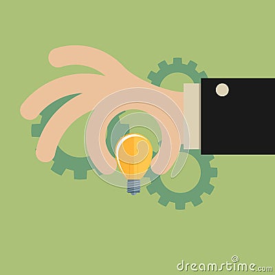 Cartoon businessman hand holding idea light bulb, giving idea or Vector Illustration