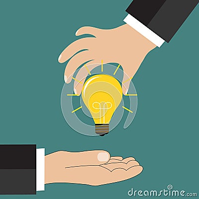 Cartoon businessman hand holding idea light bulb Vector Illustration