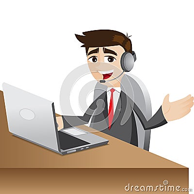 Cartoon businessman with headphone Vector Illustration